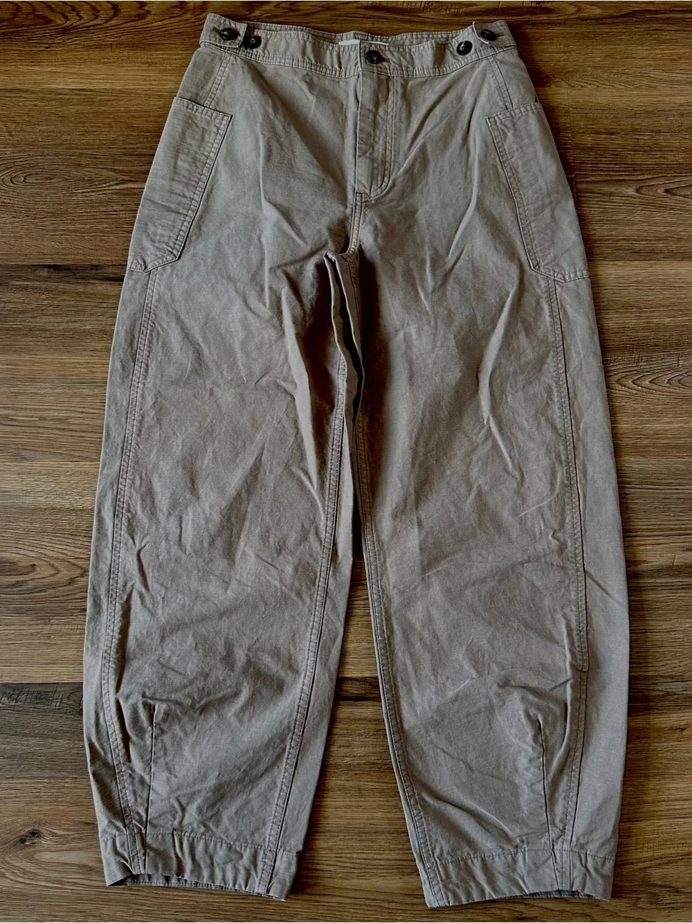 Everlane The Fatigue Barrel Pant Organic Cotton Linen Women 4 Brown High Rise